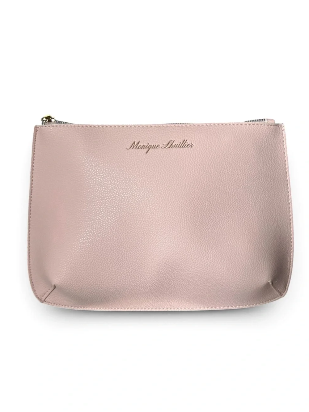 Monique Lhuillier Blush Pink Pebbled Faux Leather Cosmetic Toiletry Clutch NEW